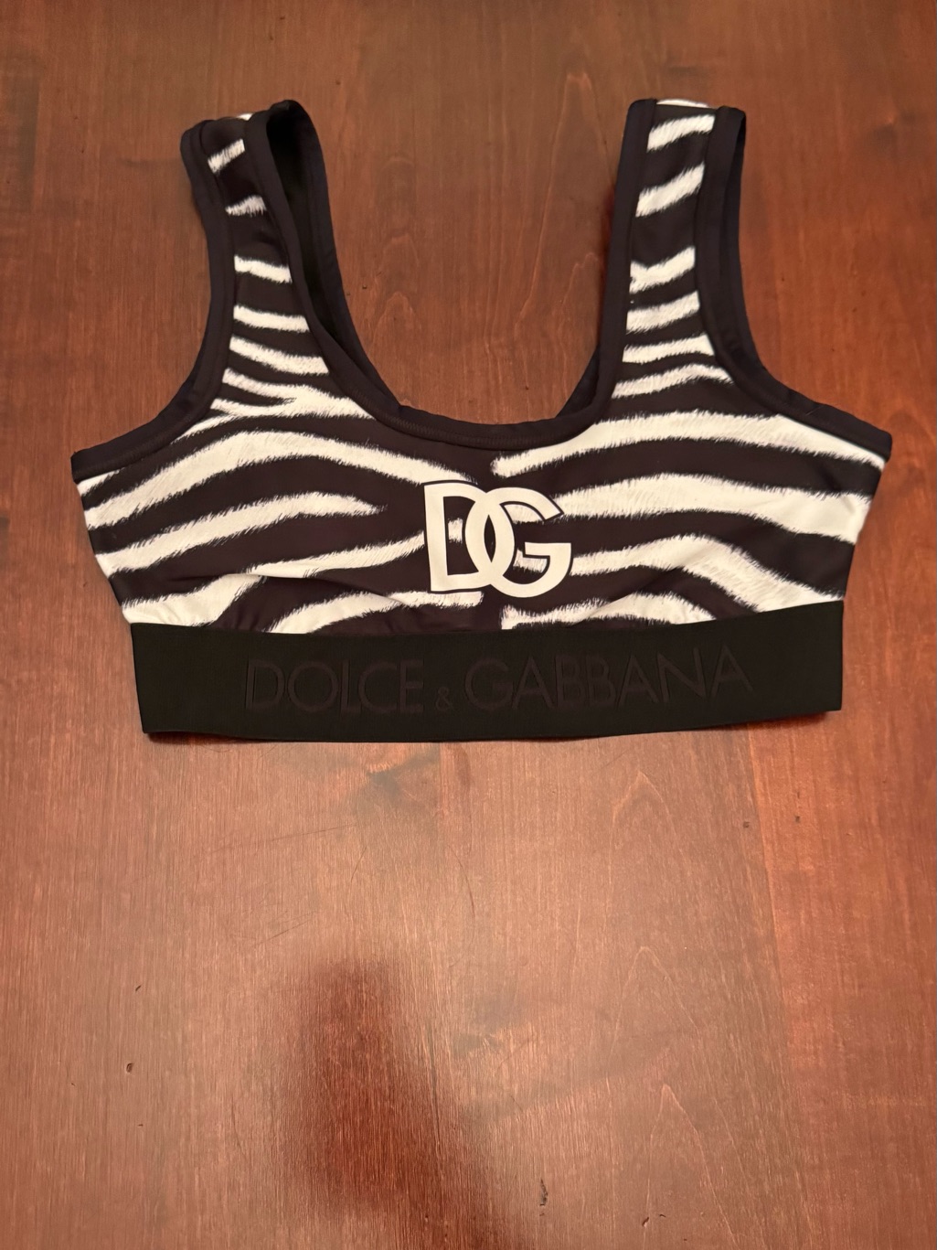 Dolce & Gabbana Black And White Zebra Logo Crop Top Size Xs